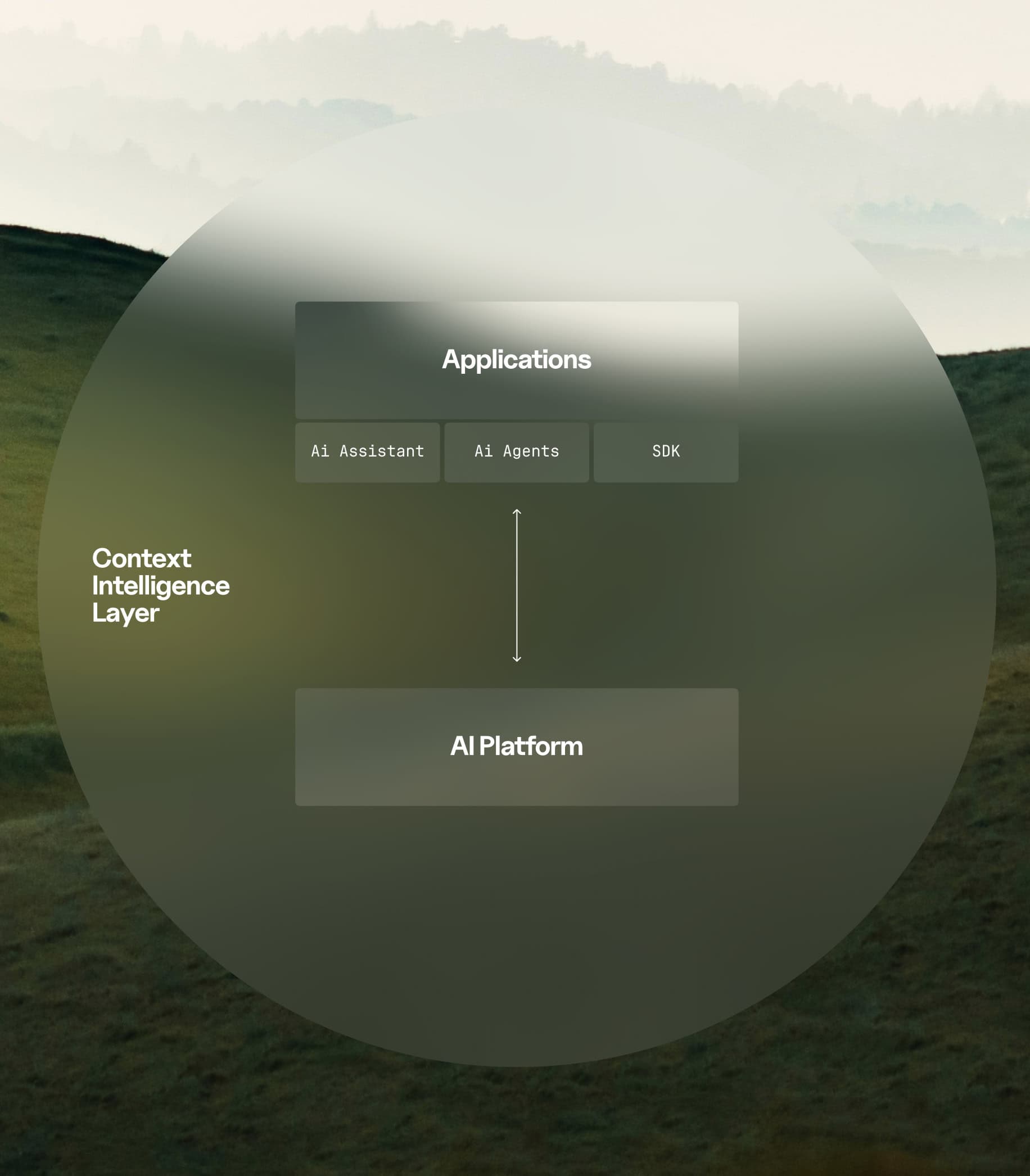 Stylised graph of the Eleiris Context Intelligence Layer with Applications and AI Platform.